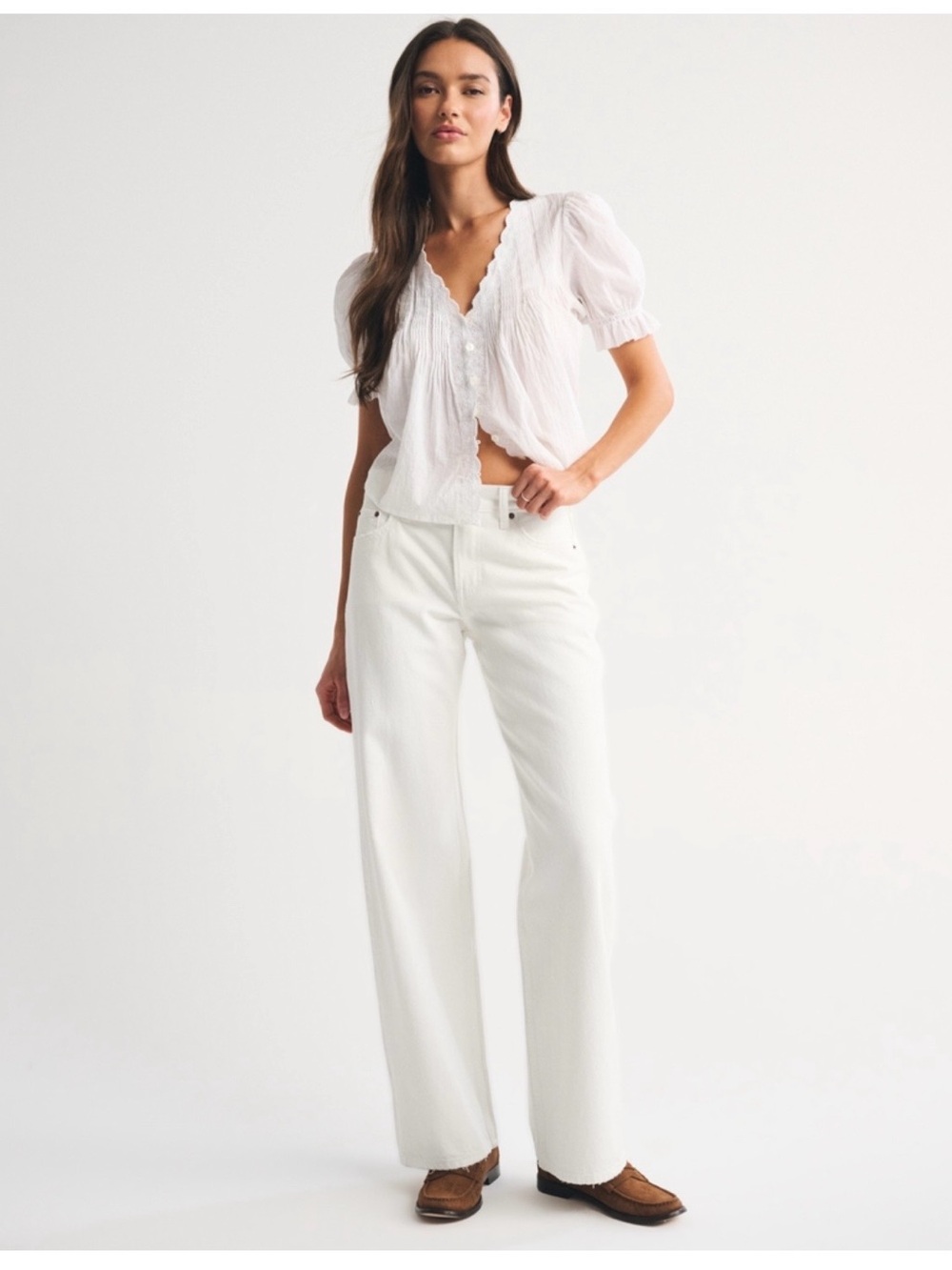 Abercrombie low rise ultra loose white jeans